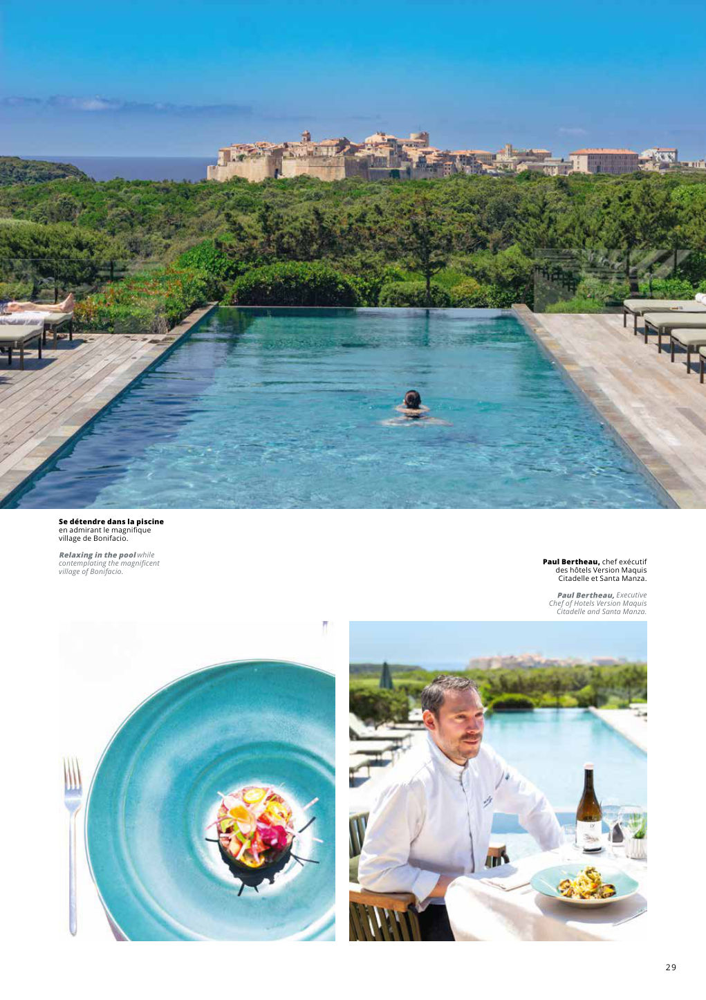 Se détendre dans la piscine en admirant le magnifique village de Bonifacio. — Eden Summer 2024, page 29