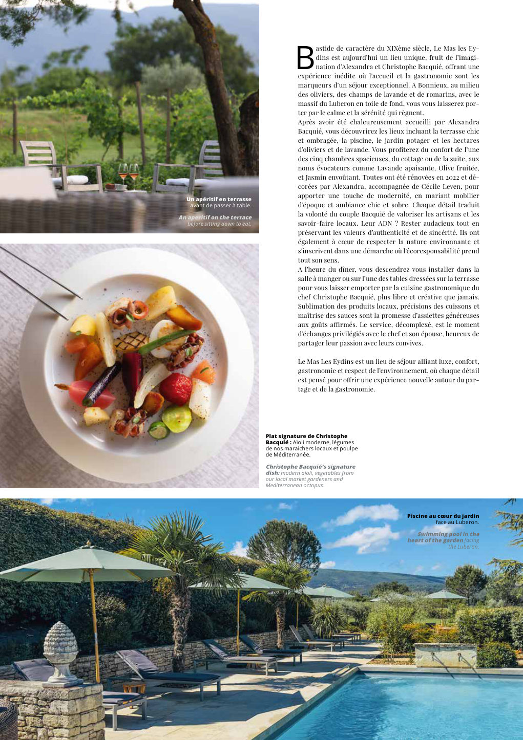 Plat signature de Christophe Bacquié : Aïoli moderne, légumes de nos maraichers locaux et poulpe — Eden Summer 2024, page 48