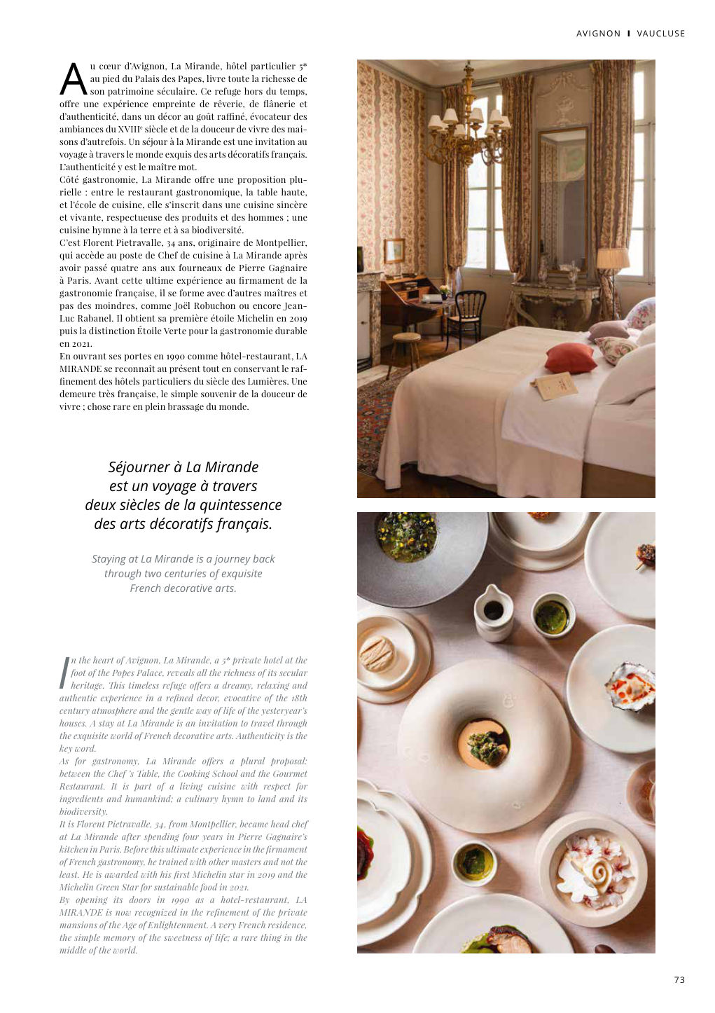 A u cœur d’Avignon, La Mirande, hôtel particulier 5* au pied du Palais des Papes, livre toute la richesse de — Eden Summer 2024, page 73