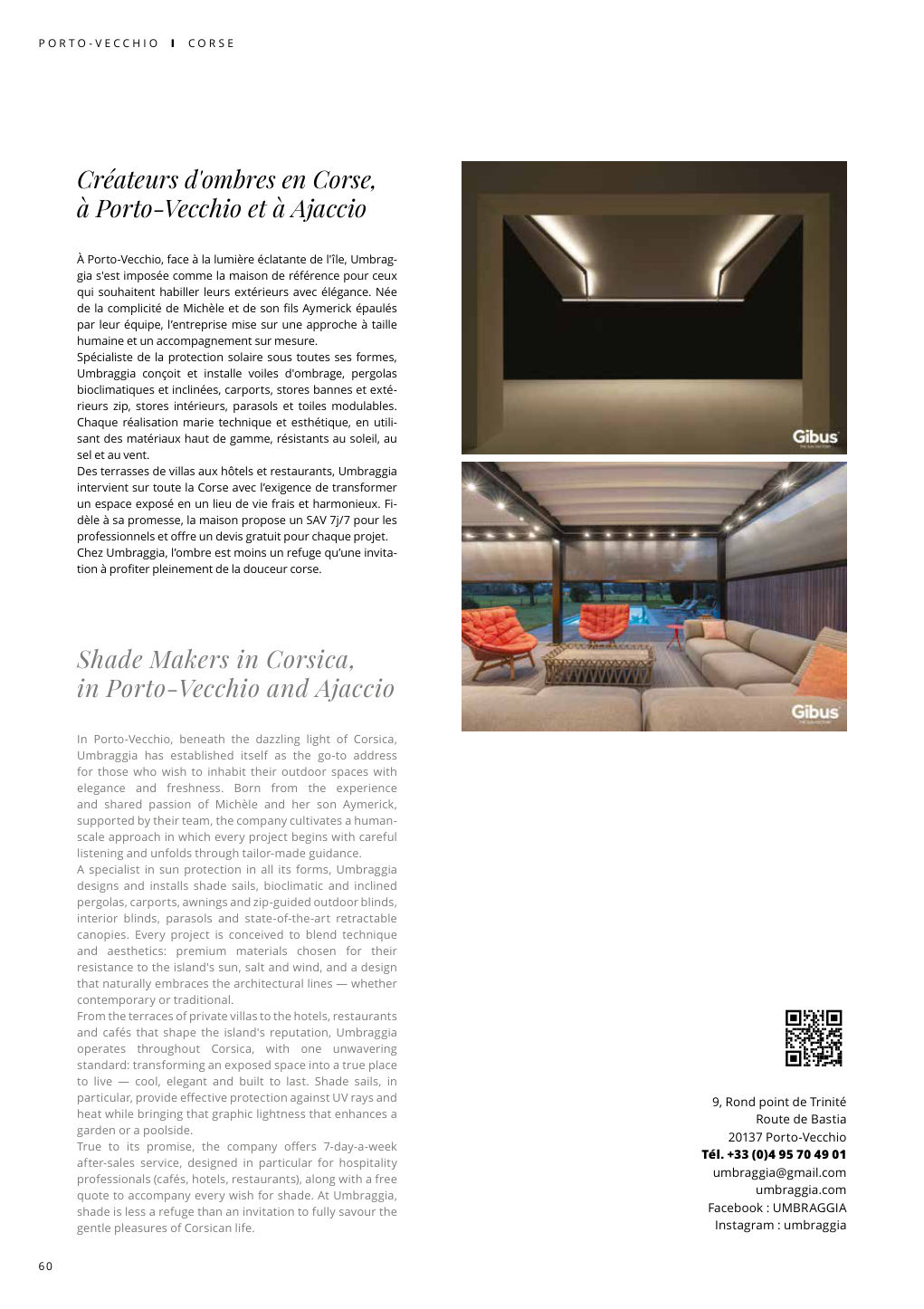 Créateurs d'ombres en Corse, à Porto-Vecchio et à Ajaccio À Porto-Vecchio, face à la lumière éclatante de l'île, Umbrag- — Eden Summer 2026, page 60