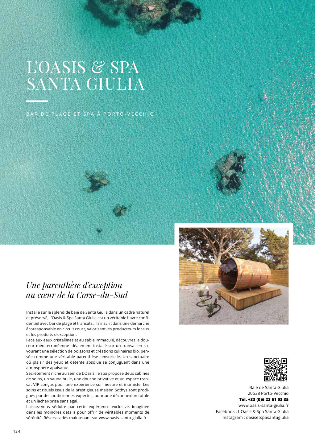 Baie de Santa Giulia 20538 Porto-Vecchio Tél. +33 (0)6 23 61 03 35 — Eden Summer 2026, page 124